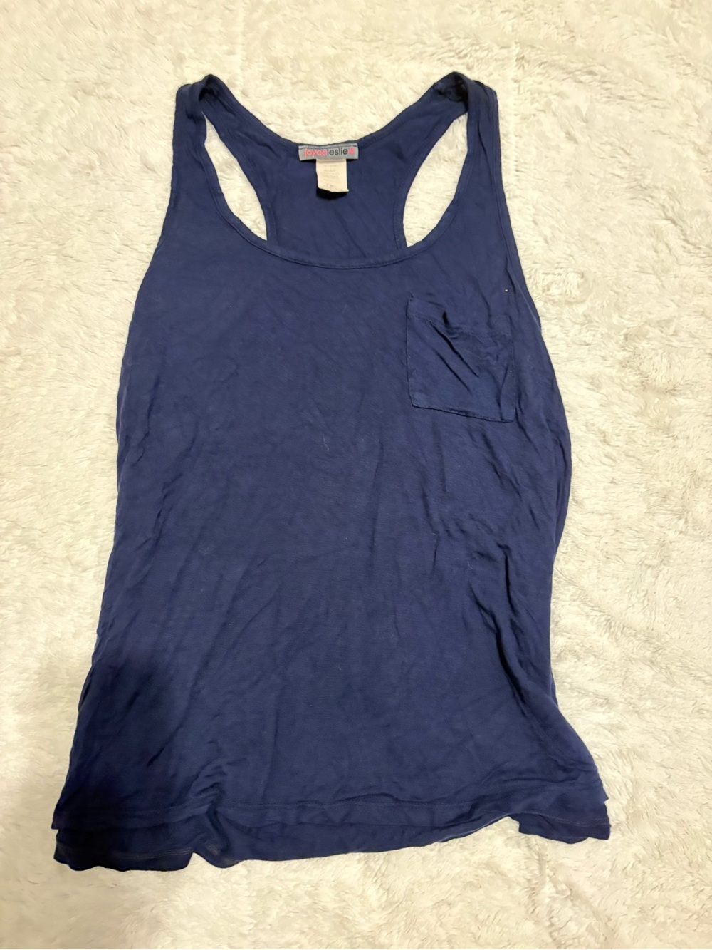 Joyce Leslie Navy Blue Rayon Racerback Tank Top w/ Pocket | Size Medium